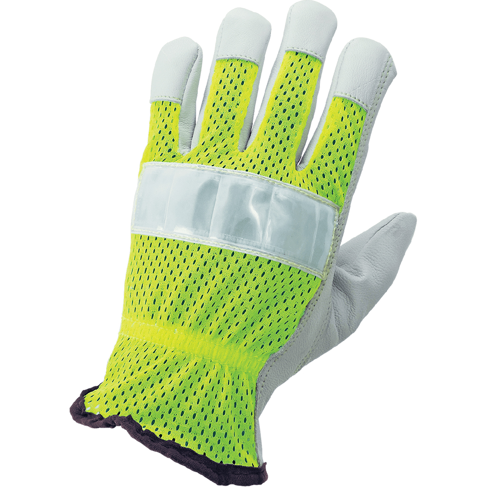 Global Glove High-Visibility Mesh Back Premium Goatskin Leather Palm Drivers Style Gloves -XL from GME Supply